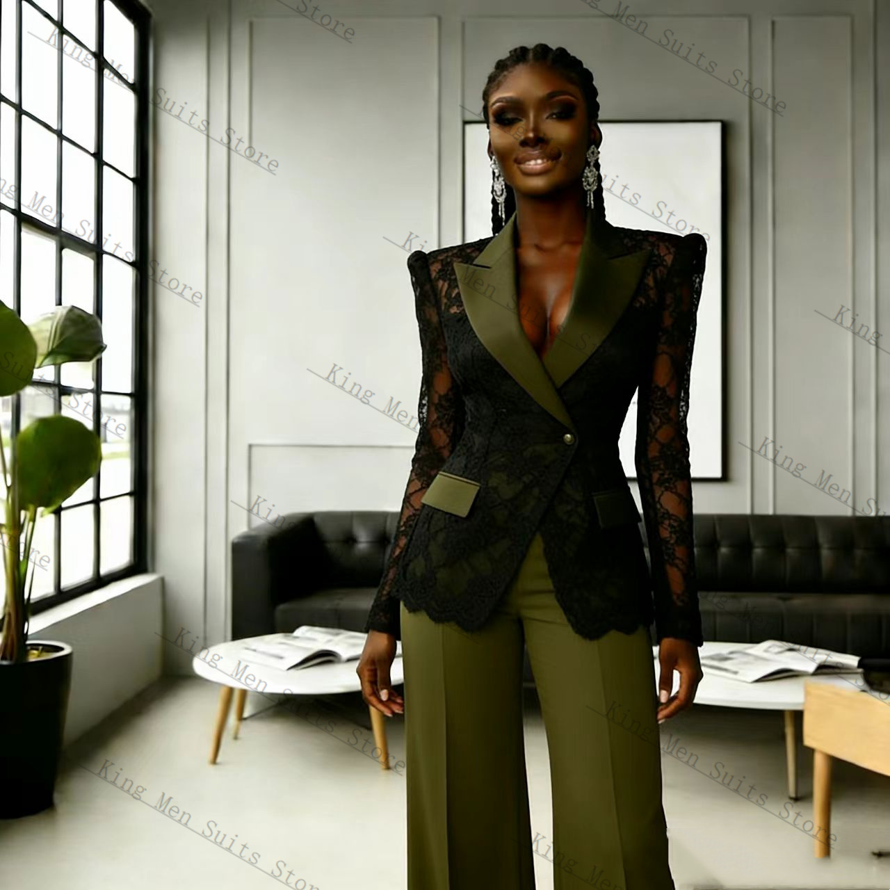 Women'S Formal Wear For Wedding Guest - Ensemble tailleur femme vert et noir